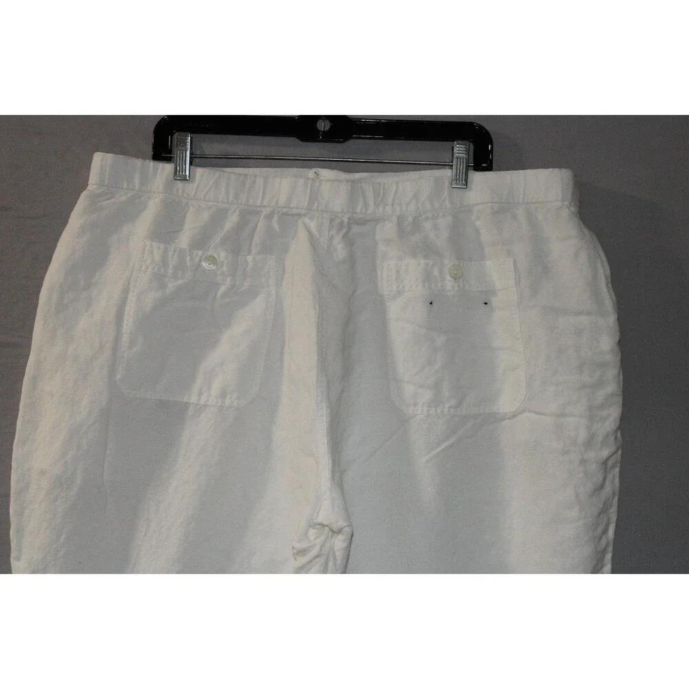 Alfani Cropped Pants Womens Size XXL White Linen Blend 2 Pockets Drawstring